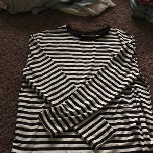 SHIEN Black & White Stripped Long Sleeve T-Shirt